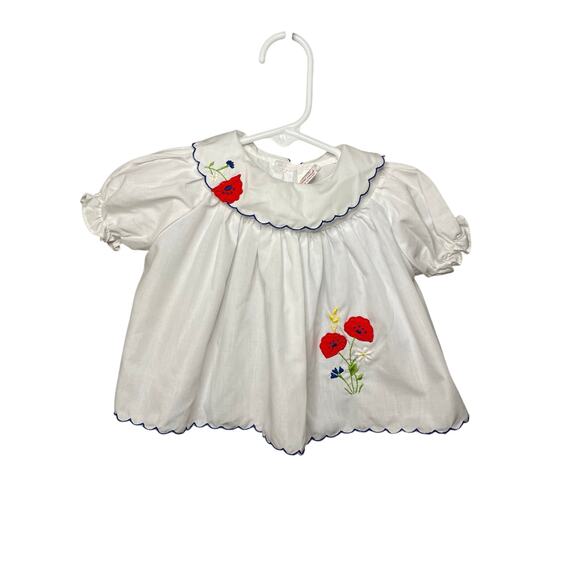 Vintage Sears Girls Red Poppy Flower Scalloped Collar Shirt - Picture 1 of 6